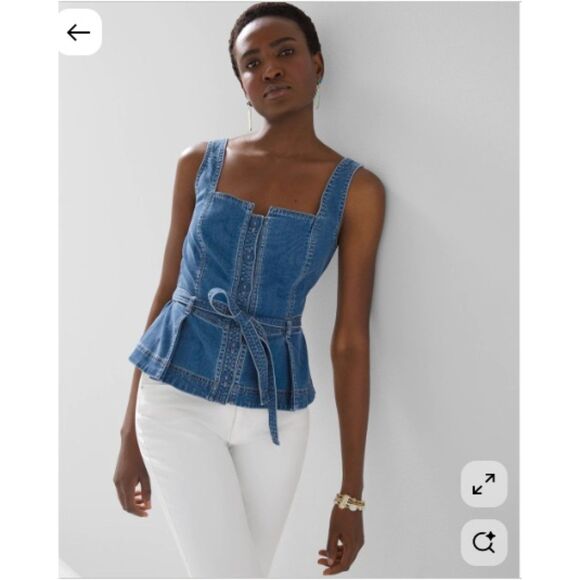 White House Black Market Tops - EUC White House Black Market Super Soft Denim Belted Top 10